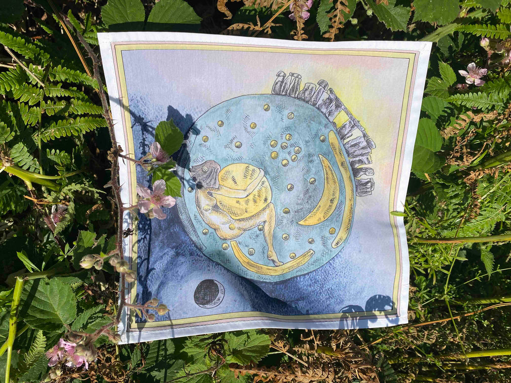 Summer Solstice stonehenge organic cotton handkerchief
