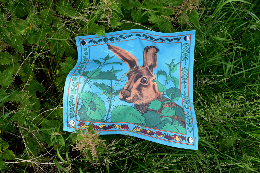 Organic cotton handkerchief Hare and Nettles